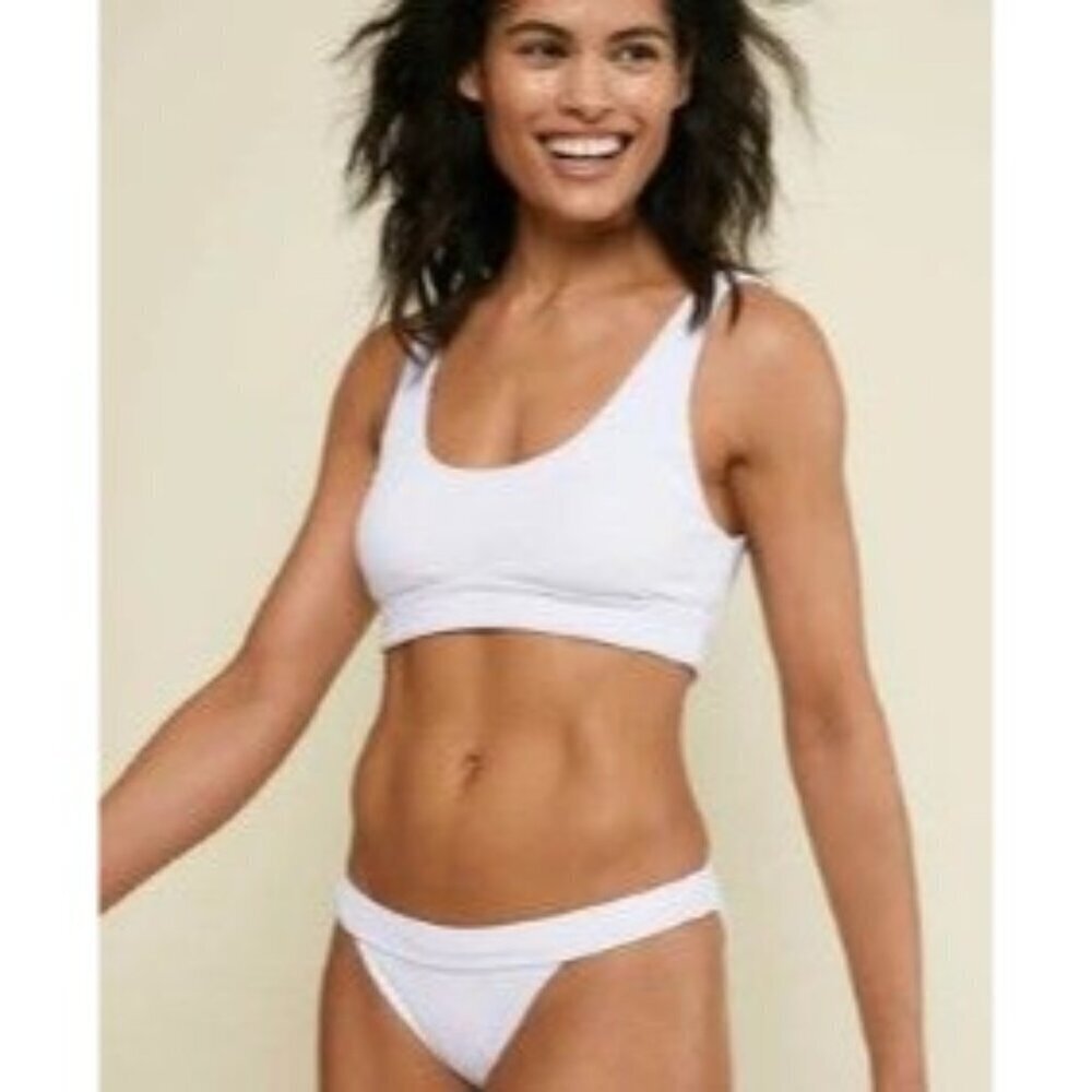 Andie Swim The Banded Cheeky Ribbed White Small Bikini‎ Bottom Swimsuit